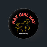 Hay Girl Hay Retro Horse Graphic 2026 Western Chic Ronde Button 3,2 Cm<br><div class="desc">Embrace the 2026 Horse Girl Renaissance with this "Hay Girl Hay" statement piece. Featuring a minimalist yellow gold line-art horse and 3D gummy-textured typography in vibrant light red, this bold graphic captures the modern equestrian spirit. Perfect for western fashion lovers and fire horse enthusiasts seeking a premium, retro-streetwear aesthetic. High-contrast...</div>