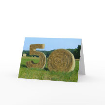"Hay! Happy 50th!" wenskaart met Hay Bales