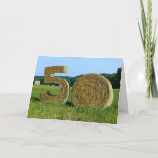 "Hay! Happy 50th!" wenskaart met Hay Bales Kaart