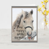 Hay Happy 65th Birthday Horse Catching Snowflakes Kaart (Gele Bloem)