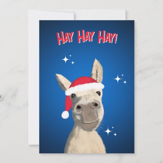 Hay Hay Hay Pun Donkey Santa Hat Kerstmis Feestdagenkaart (Voorkant)