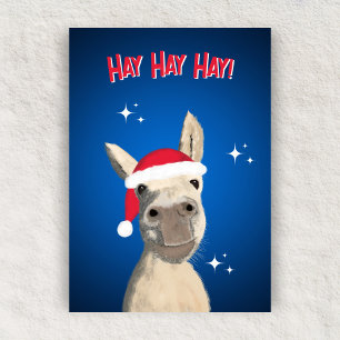 Hay Hay Hay Pun Donkey Santa Hat Kerstmis Feestdagenkaart