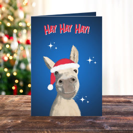 Hay Hay Hay Pun Donkey Santa Hoed Feestdagen Kaart