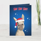 Hay Hay Hay Pun Donkey Santa Hoed Feestdagen Kaart (Voorkant)