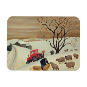 Hay naar de schapen brengen door tractor magneet
