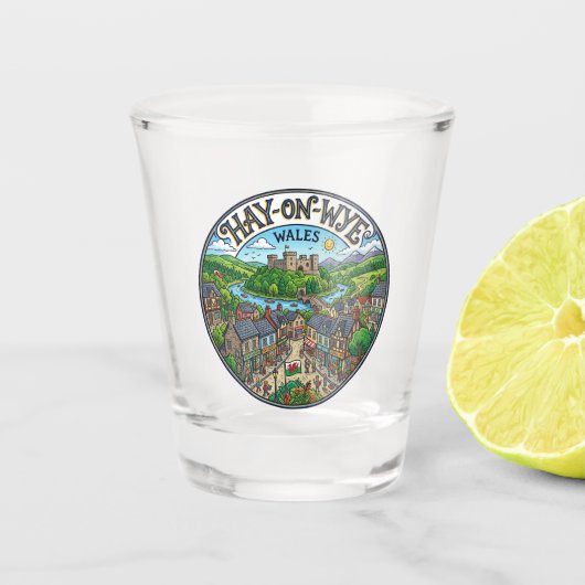 Hay-on-Wye Wales Shot Glas (Voorkant)