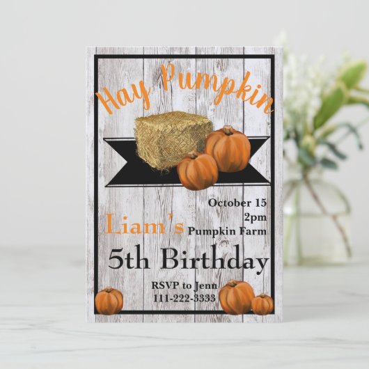 Hay Pompoen Herfst Verjaardagsfeestuitnodiging Kaart (Staand voorkant)