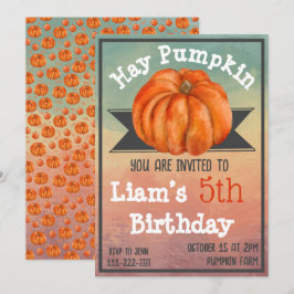 Hay Pumpkin Fall Birthday Party Invitation Kaart