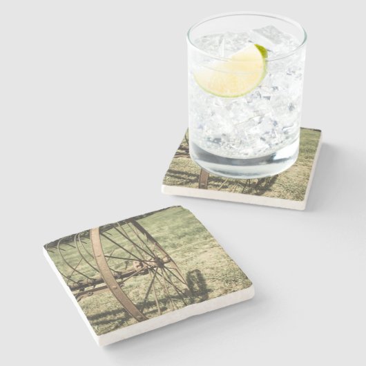 Hay Rake Wheel Aged Stenen Onderzetter (Zijkant)