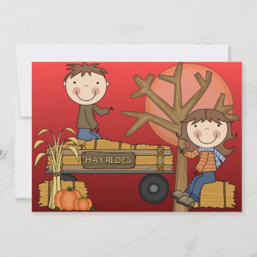 Hay Ride Autumn Party Invitation (meisje) Kaart (Voorkant)