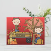 Hay Ride Autumn Party Invitation (meisje) Kaart (Staand voorkant)