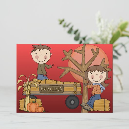 Hay Ride Autumn Party Invitation (meisje) Kaart (Staand voorkant)