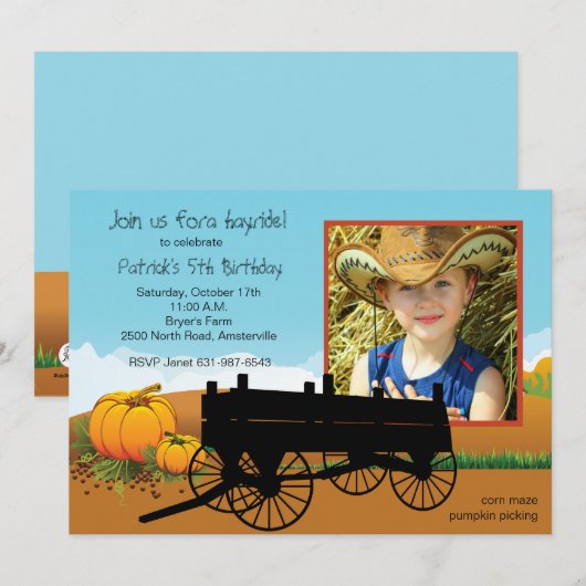 Hay Ride Photo Invitation Kaart (Voorkant / Achterkant)