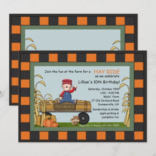 Hay Rides Uitnodiging (Voorkant / Achterkant)