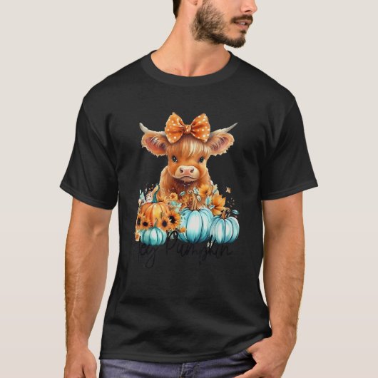 Hay s There Pumkin Highland Cow Fall Autumn Thanks T-shirt (Voorkant)
