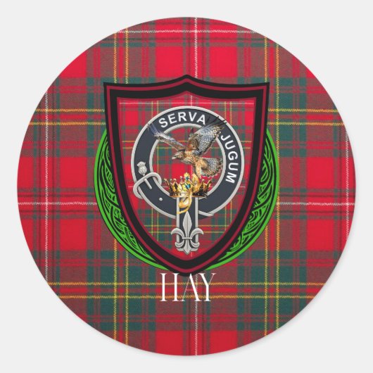 Hay Scottish Clan Tartan & Crest Ronde Sticker (Voorkant)