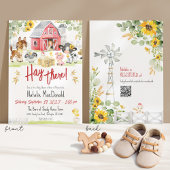 Hay There Cute Farm Animals Sunflower Baby Shower Kaart