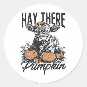 Hay There Pompoen Schattigee Koe Boerderij Herfst Ronde Sticker