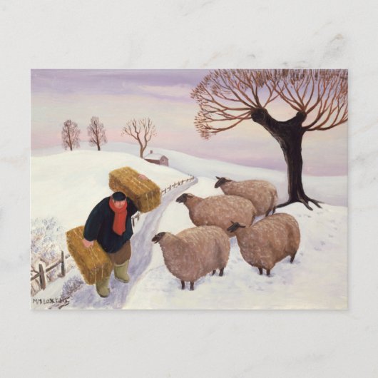 Hay vervoeren naar de schapen in de winter briefkaart (Voorkant)