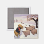 Hay vervoeren naar de schapen in de winter magneet (Voorkant / Achterkant)