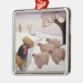 Hay vervoeren naar de schapen in de winter metalen ornament (Links)