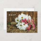 Hay Wedding RSVP - Daisy & Pink Bouquet (Voorkant / Achterkant)