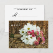 Hay Wedding RSVP - Daisy & Pink Bouquet Kaartje (Voorkant / Achterkant)