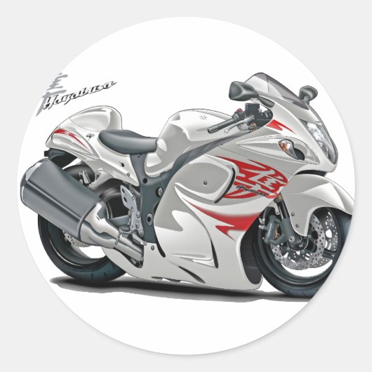 Hayabusa White-Red Bike Ronde Sticker (Voorkant)