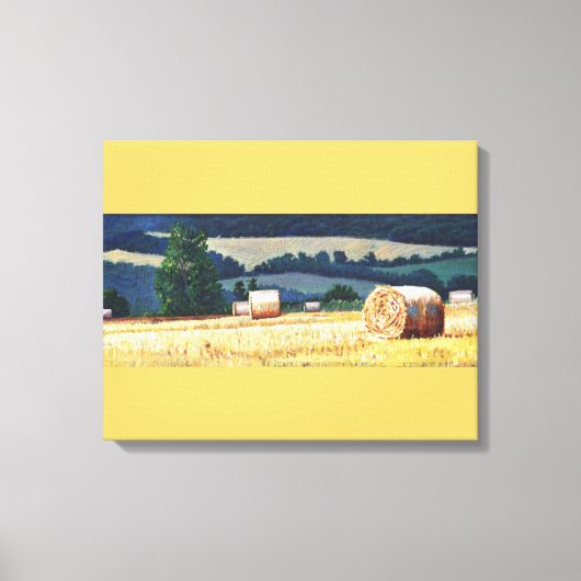 Haybales on hillsioil on canvas afdruk (Voorkant)