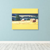 Haybales on hillsioil on canvas afdruk (Insitu (Houten vloer))