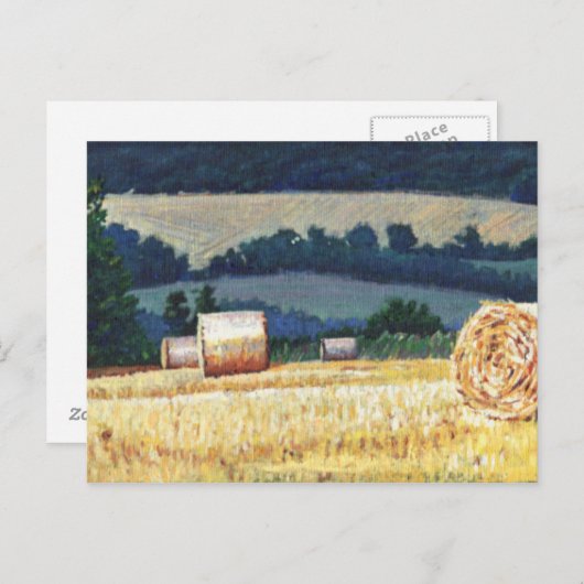 Haybales on hillsioil on canvas briefkaart (Voorkant / Achterkant)