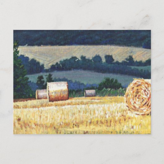 Haybales on hillsioil on canvas briefkaart (Voorkant)