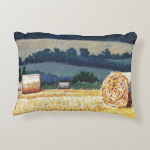 Haybales op heuvelolie op canvas decoratief kussen