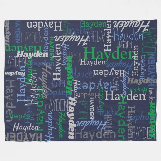 Hayden gepersonaliseerde naam groen blauw grijs de fleece deken (Voorkant (Horizontaal))
