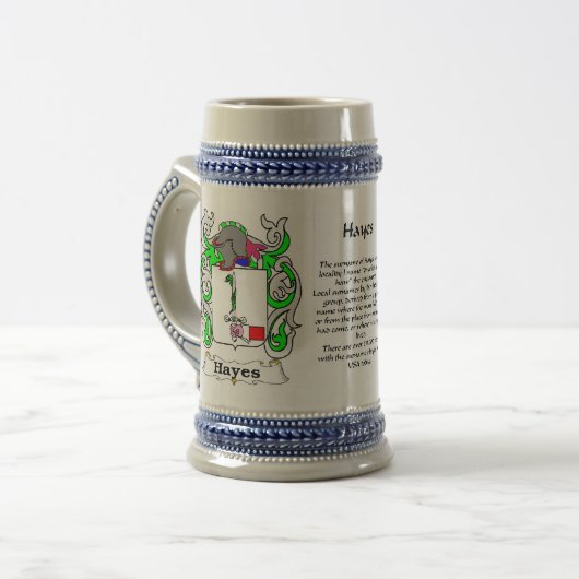 Hayes Family Crest Ceramic Stein Bierpul (Voorkant links)