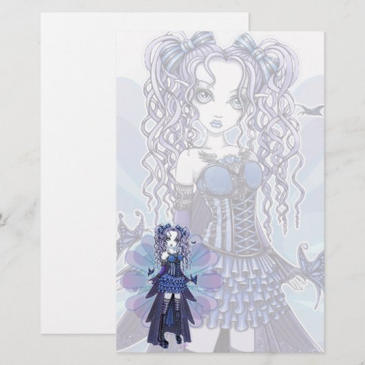 "Haylee" Paarse Tattoo Butterfly Fairy Stationery Briefpapier (Voorkant / Achterkant)