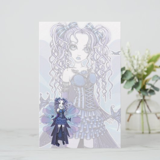 "Haylee" Paarse Tattoo Butterfly Fairy Stationery Briefpapier (Staand voorkant)