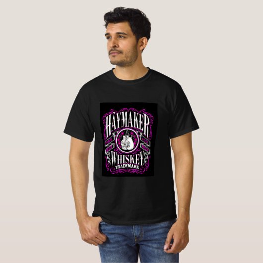 Haymaker fine 100grade proof whiskey-handelsmerk t t-shirt (Voorkant volledig)
