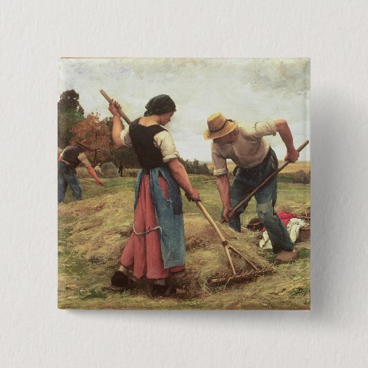Haymaking, 1880 vierkante button 5,1 cm (Voorkant)