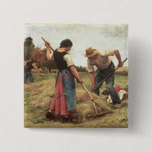 Haymaking, 1880 vierkante button 5,1 cm