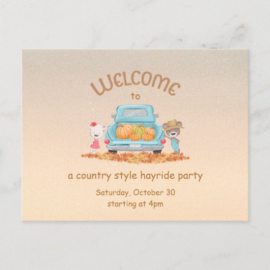Hayride Country Beren Autumn Invitation Briefkaart (Voorkant)