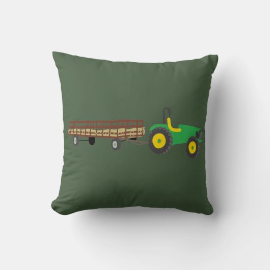 Hayride Green en Yellow Tractor Illustration Kussen (Voorkant)