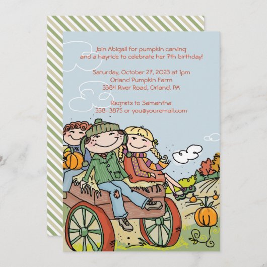 Hayride Kinder Uitnodigingen voor Herfst Verjaarda (Voorkant / Achterkant)