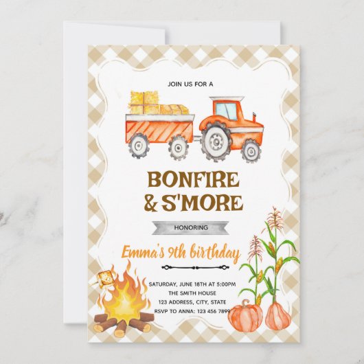 Hayrides Bonfire S'mores Pumpkin Party invite Kaart (Voorkant)