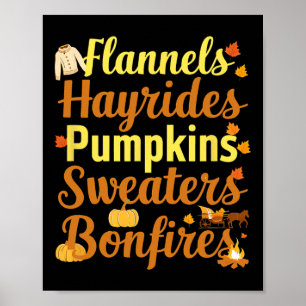 Hayrides Flannel Bonfires Truien Herfst Halloween Poster