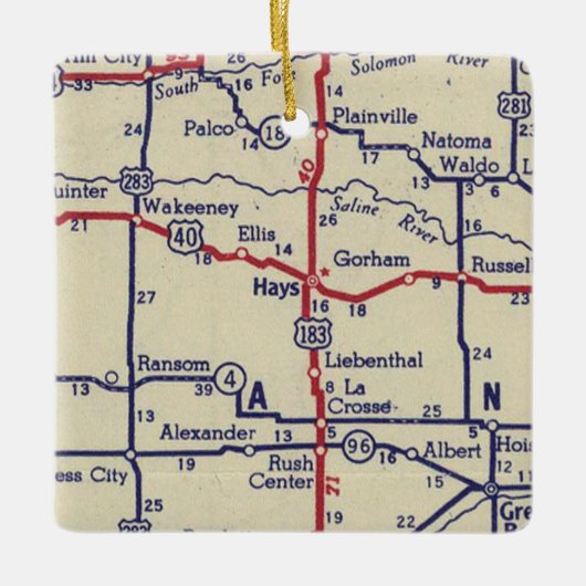 Hays KS Map Keramisch Ornament (Voorkant)