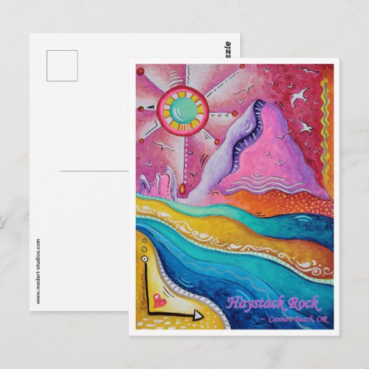 Haystack Rock Cannon Beach OF Travel Art Briefkaar Briefkaart (Voorkant / Achterkant)