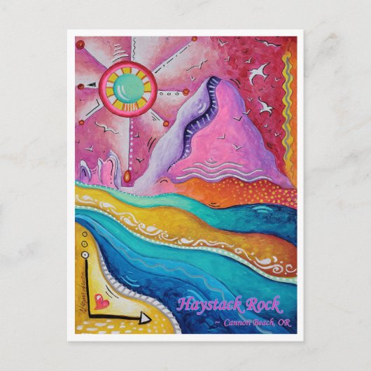 Haystack Rock Cannon Beach OF Travel Art Briefkaar Briefkaart (Voorkant)