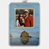 Haystack Rock Family Photo Cannon Beach met Kerstm Verzilverd Omlijst Ornament (Voorkant)