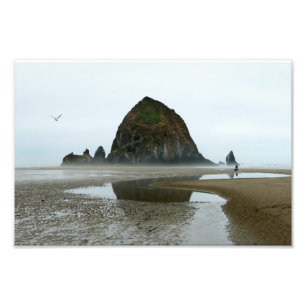Haystack Rock Reflection, Cannon Beach, Oregon Foto Afdruk